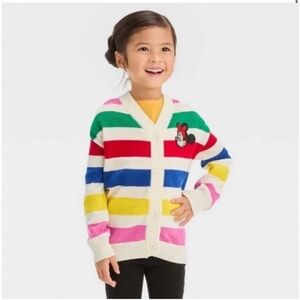NWT Disney 100 Minnie Mouse Knit Rainbow Cardigan Sweater 2T